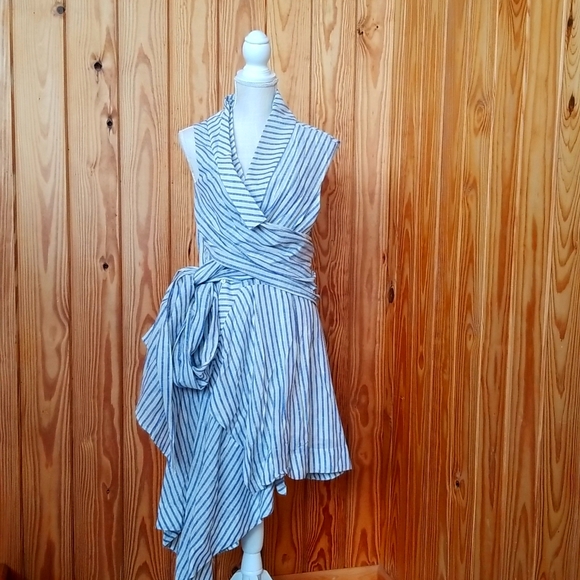 Anthropologie Asymmetric French Blue Stripe Wrap Tunic/Dress - Picture 6 of 15